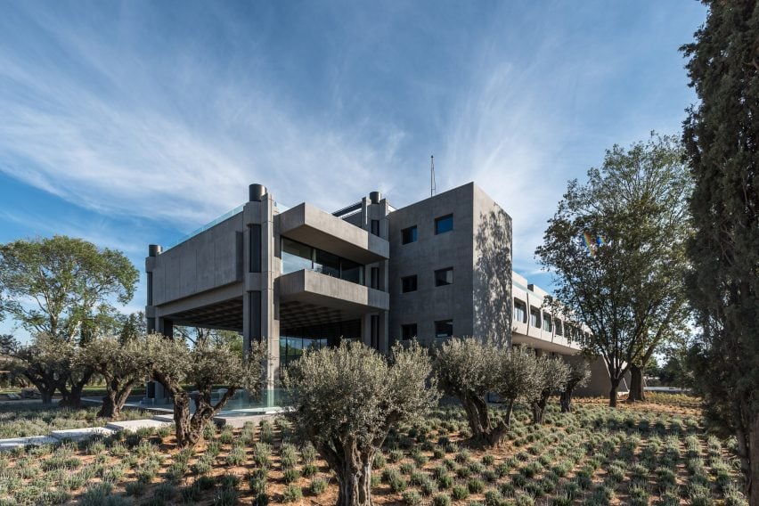 A brutalist office building in Greece