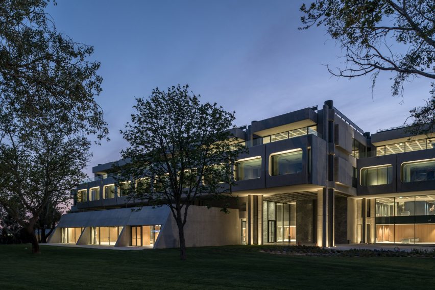 A large concrete office in the suburbs of Athens
