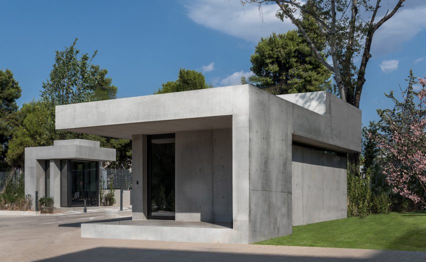 Angular concrete entrance pavilions