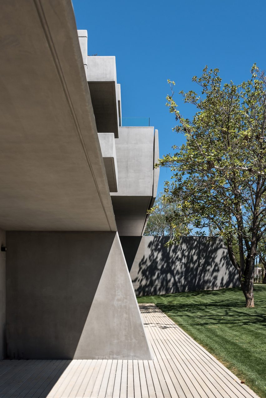 The concrete facade of an office