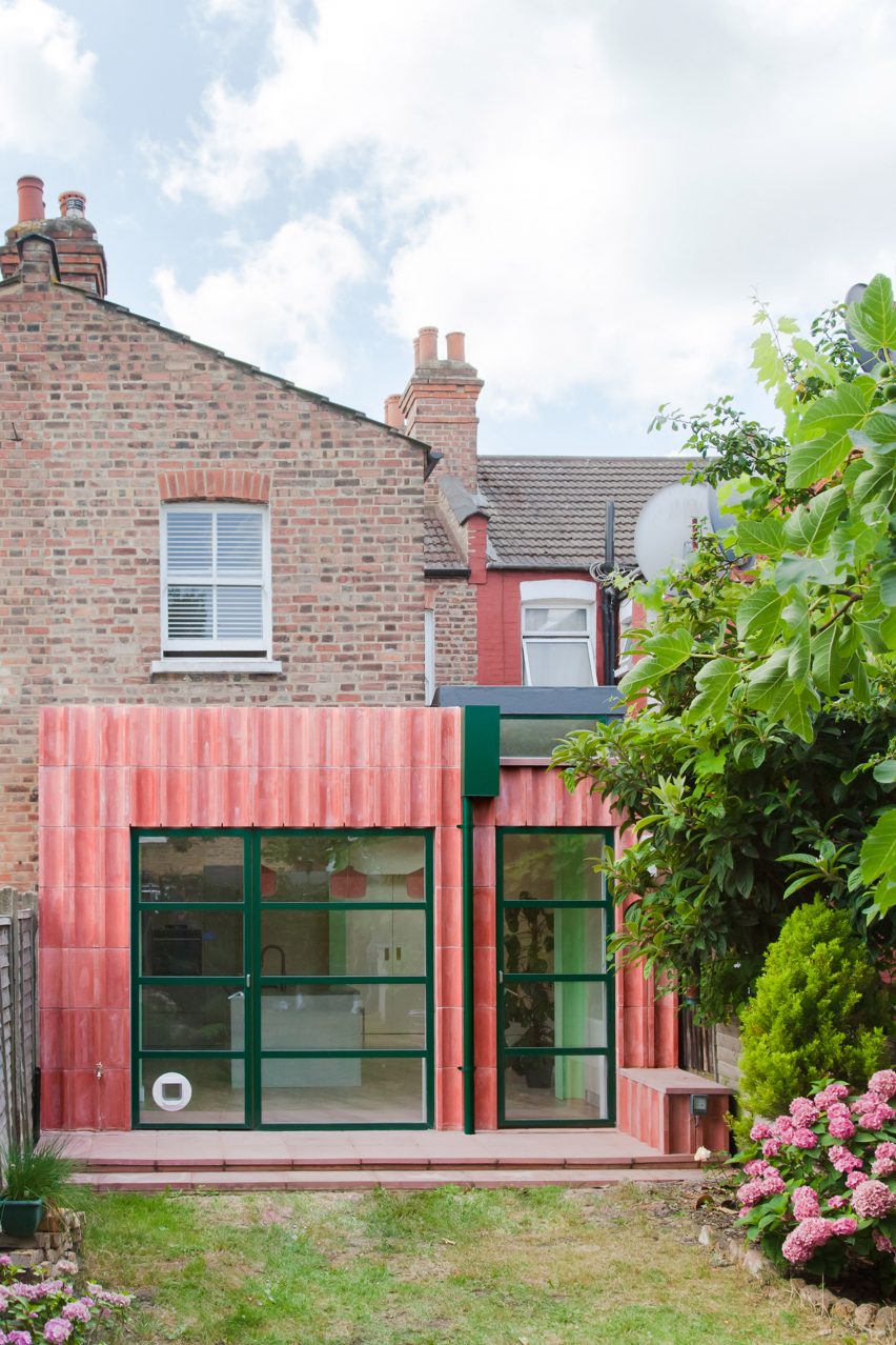 A pink concrete house extension