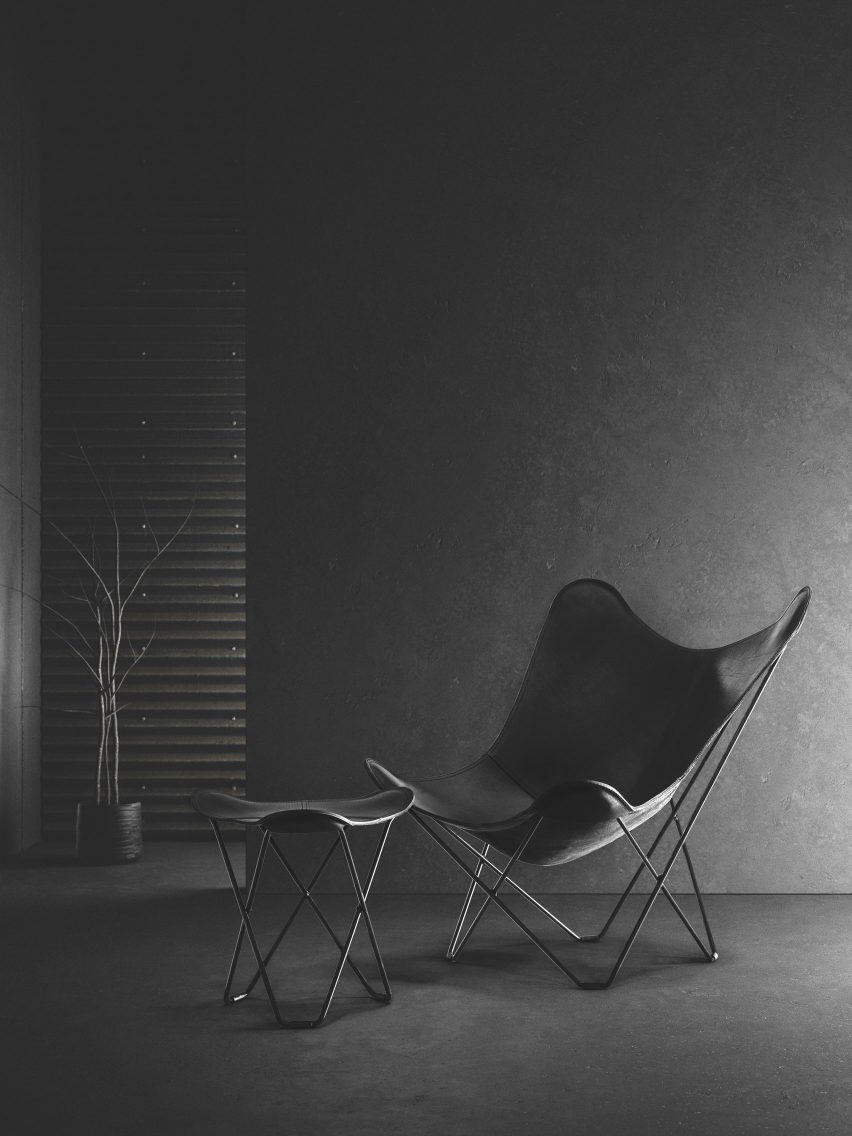 A black leather lounge chair