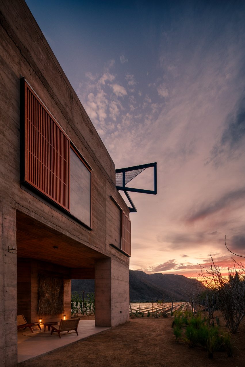 Concrete structures form the hotel