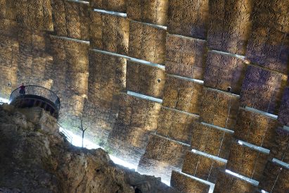 A shelter made from textured fibreglass panels