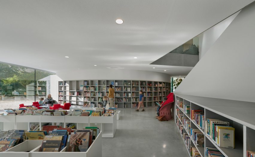 Bookcases fill the walls of the space