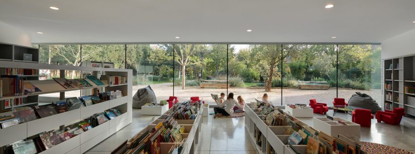 The ground floor library has views out to the gardens