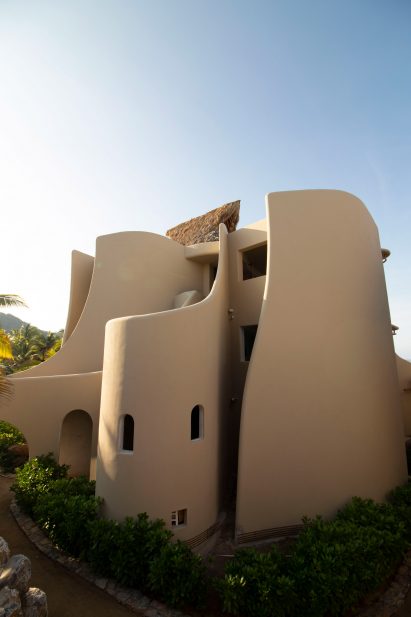 Thick walls of one of the six buildings
