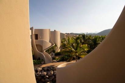 Curved buildings making up Punta Majahua mimic waves