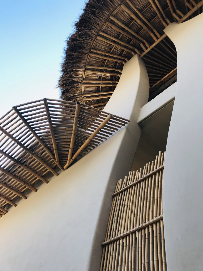 A close up view of bamboo pergolas