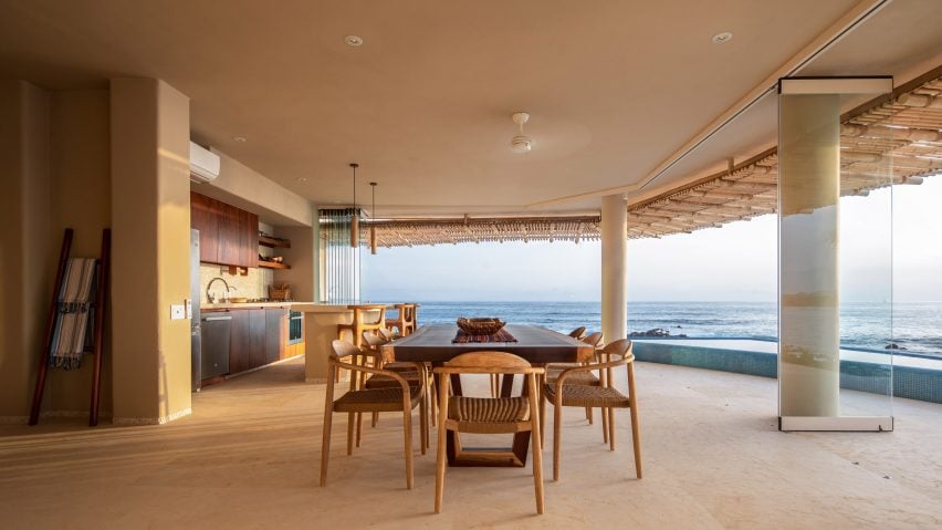 A dining space with sea views