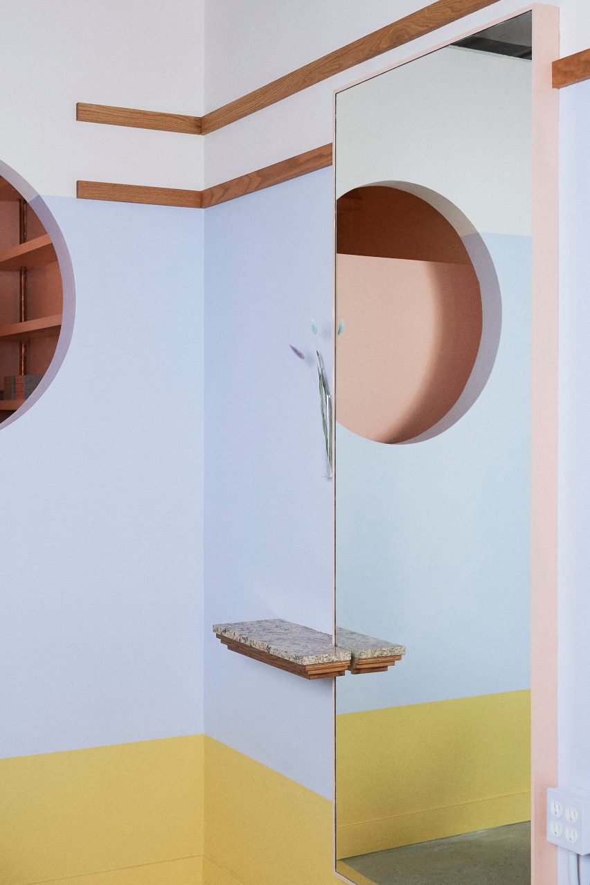 A reflection of the interior window in a mirror