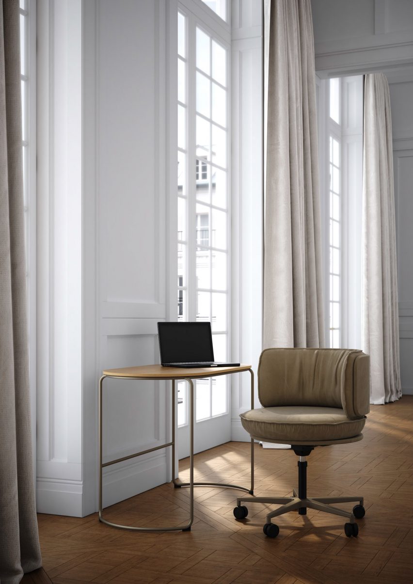 Ring armchair with castors on a five-pointed base by Vank in a discreet home office