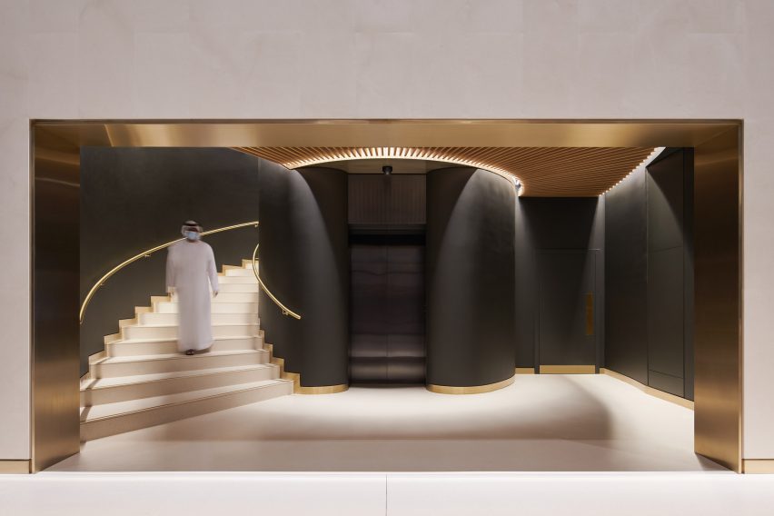 A staircase inside a library by Foster + Partners