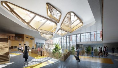 A internal courtyard lit by skylights