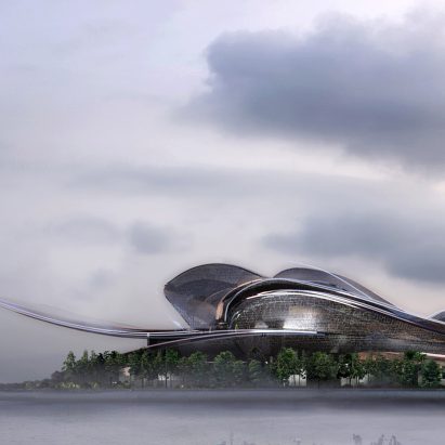 A visual of a sinuous opera house by Jean Nouvel