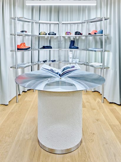 Steel rails and display table in Moniker Sport section