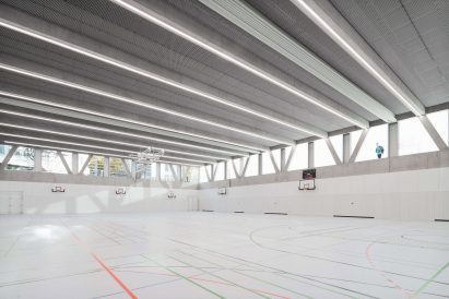 The interior employs a similar material palette