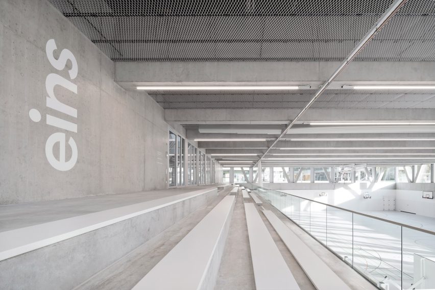 Bleachers inside concrete sports centre