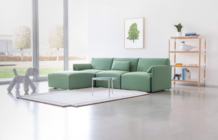 Green Costume sofa by Stefan Diez for Magis in a living room