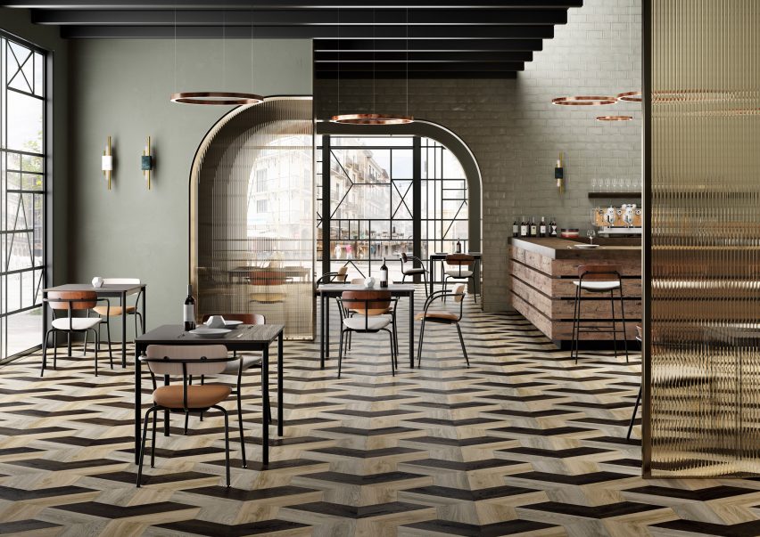 Mesh pattern in Studio Mood flooring tiles by IVC Commercial