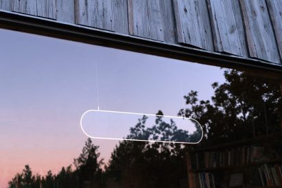 Sunne light by Marjan van Aubel in a window as seen from the exterior