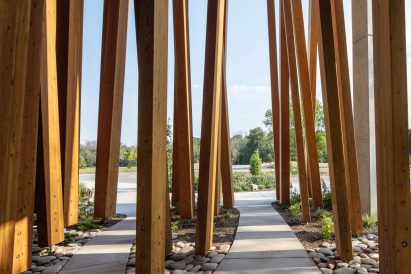 Timber wraps the museum's facade