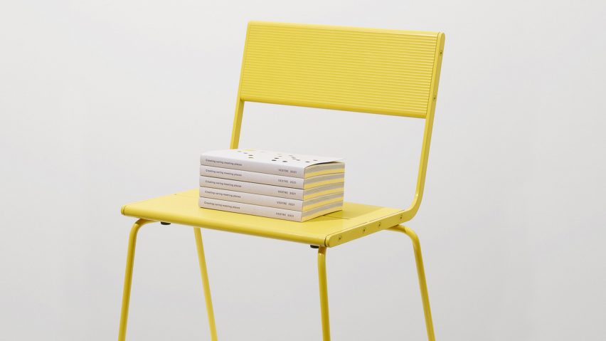 Vestre 2021 catalogue featuring EDPs for all products displayed on yellow chair