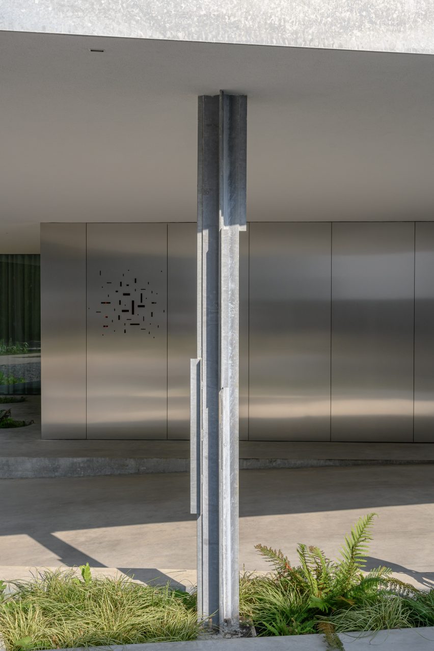 The polished-aluminium exterior of Villa Fifty-Fifty