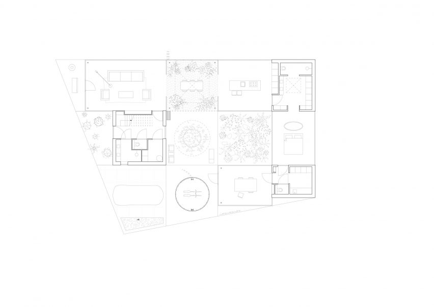Ground floor plan of Villa Fifty-Fifty by Studioninedots