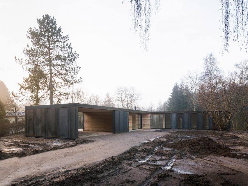 Steel house on muddy ground