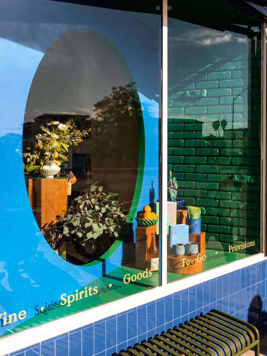 Blue circular wall in window