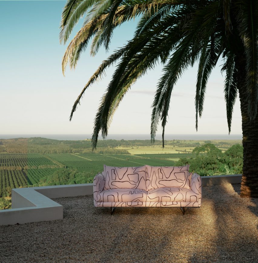 Zaza outdoor sofa by Charles Wilson for King Living on a terrace