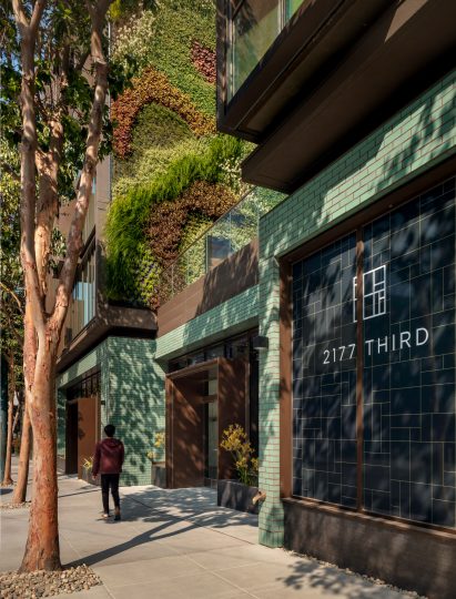 Glazed bricks on the ground floor of 2177 Third Street