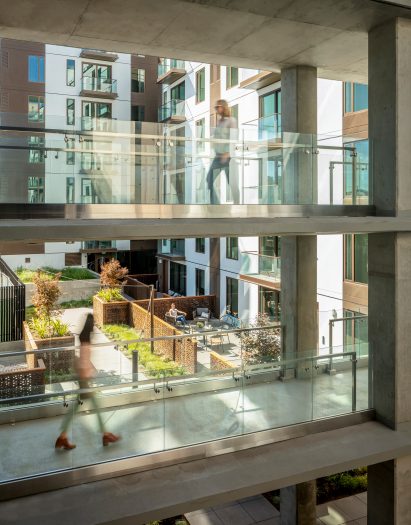Pedestrain bridges of apartment block in California