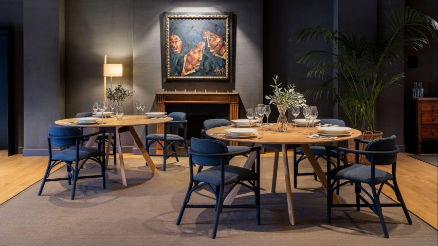 Altet chairs by Expormim arranged around two tables in a dining room setting