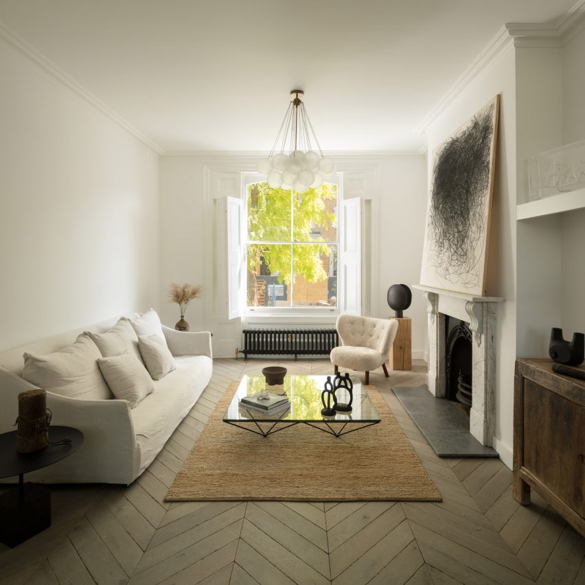 Pared-back living room in London house