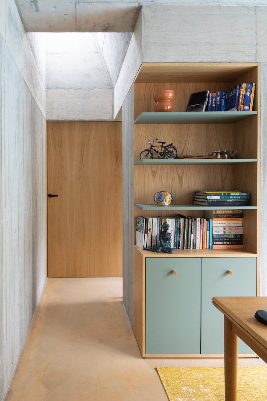 Chestnut covers the cabinetry and doors of the interior