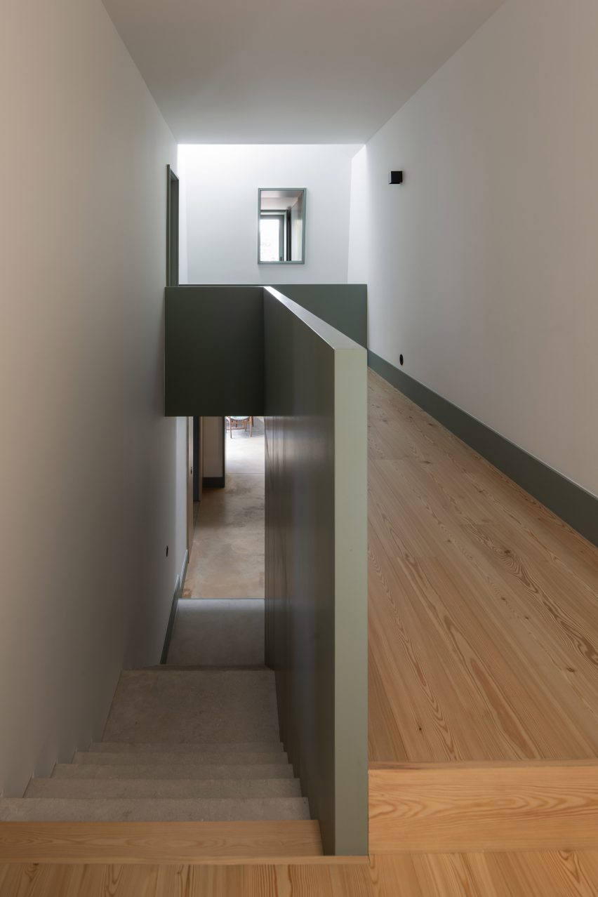 Sage green is carried through to the upstairs