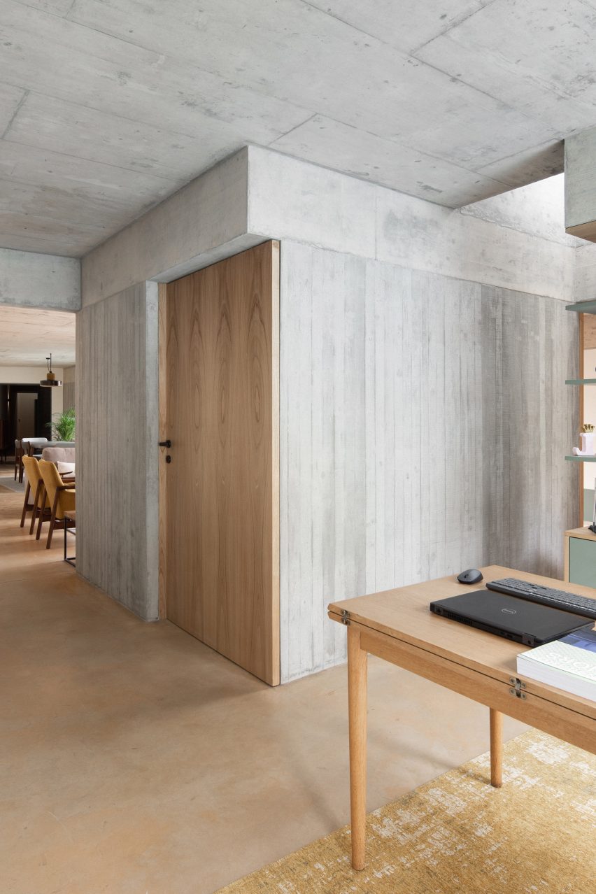 Concrete walls have a textural element