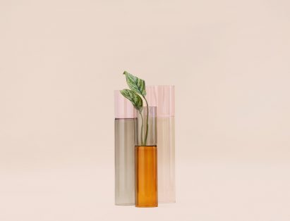 The vases are made of colourful mouth-blown glass