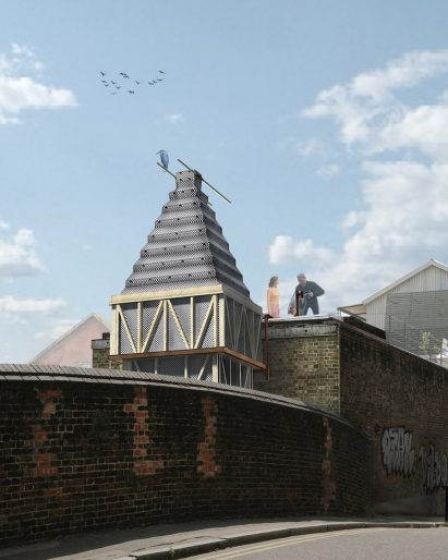 A visual of a collapsible pavilion in Hackney