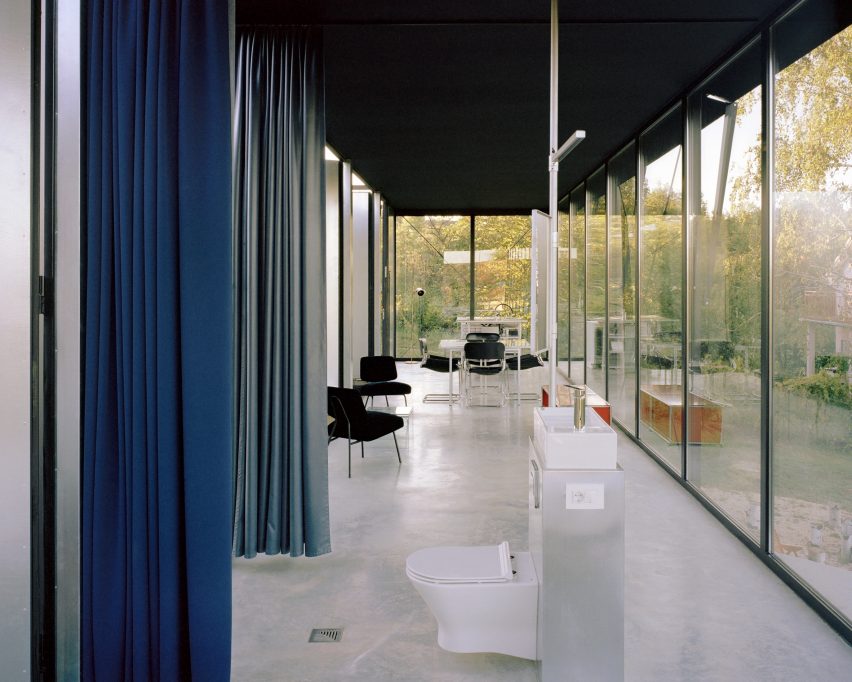 Glass-lined house interiors
