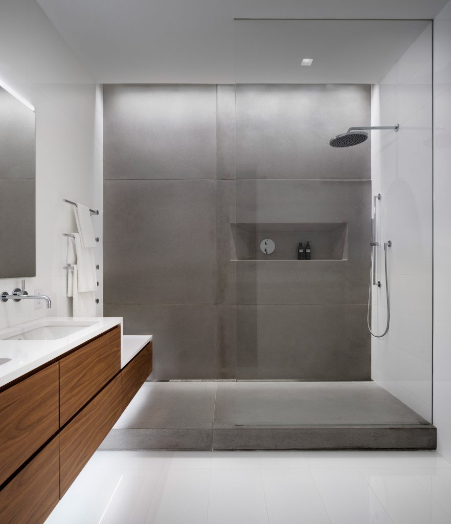 Concrete bathroom in Montreal apartment