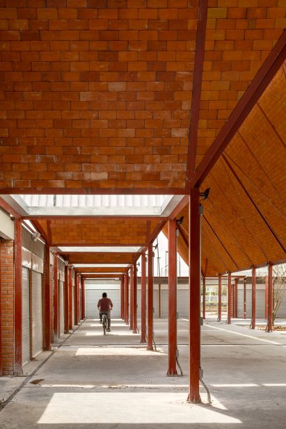 Interior of a brick covered market in Mexico