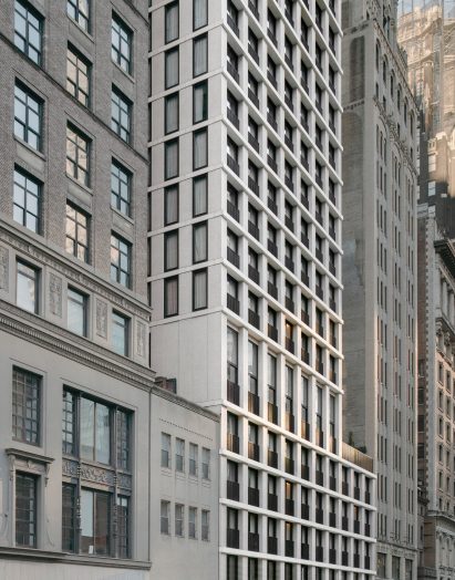 Upper level of the skyscraper steps back
