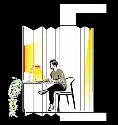 A section of a window pod for working