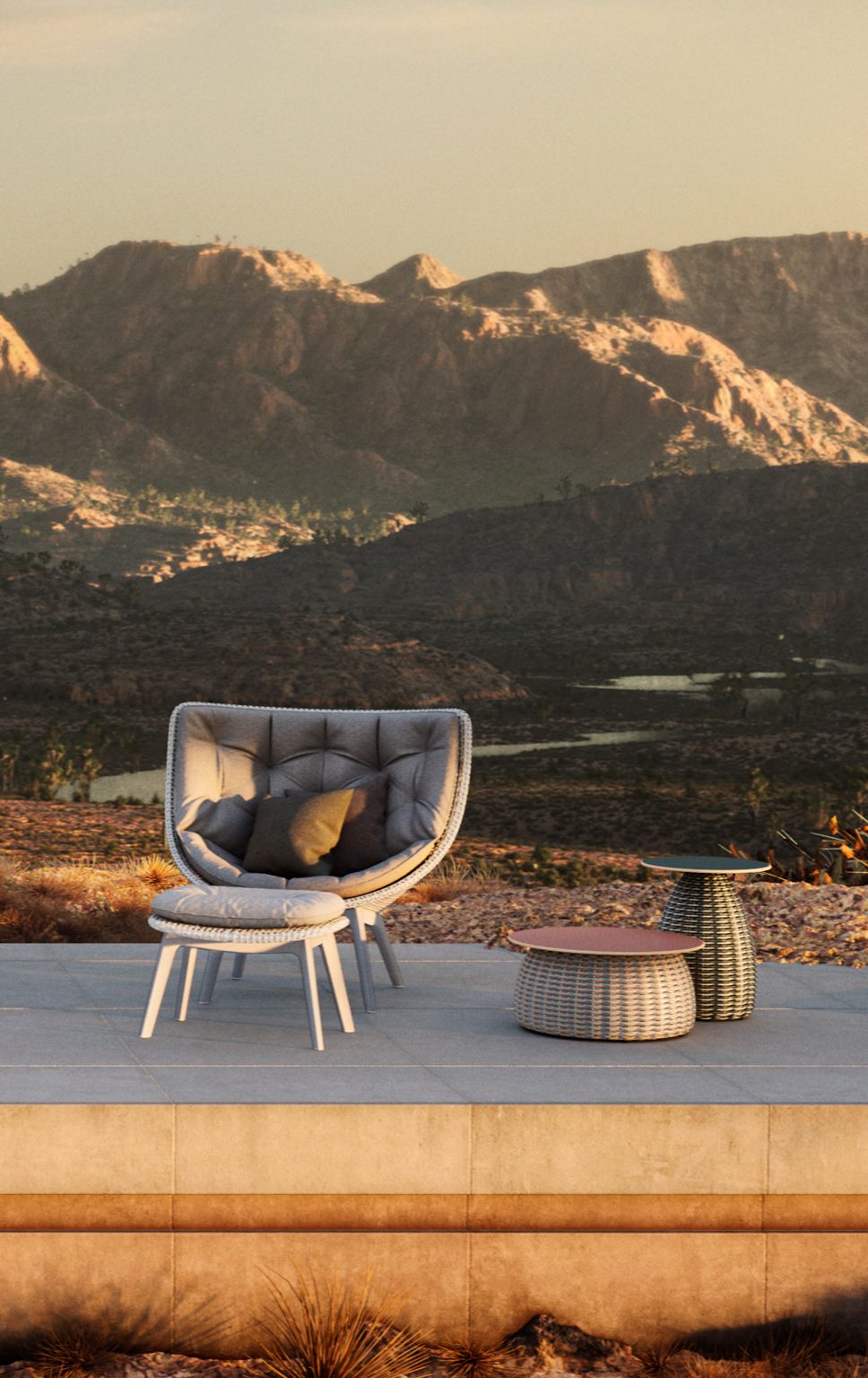 Woven tables are organised as a pair by Lorenza Bozzoli