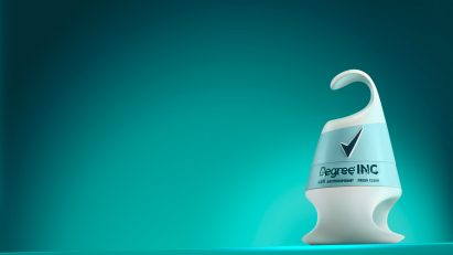Degree Inclusive deodorant on a blue backdrop