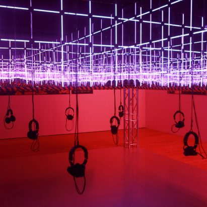 Silent disco at the Night Fever exhibition at V&A Dundee as featured in Dezeen Events Guide May