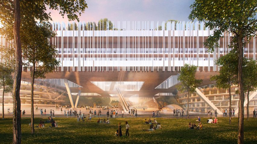 It has a white striped facade